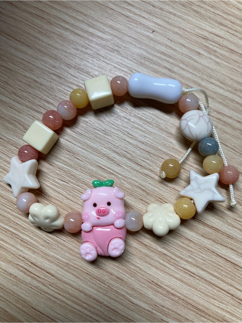 Pink Pig Beaded Kids Bracelet Toy - Cute Plush Charm